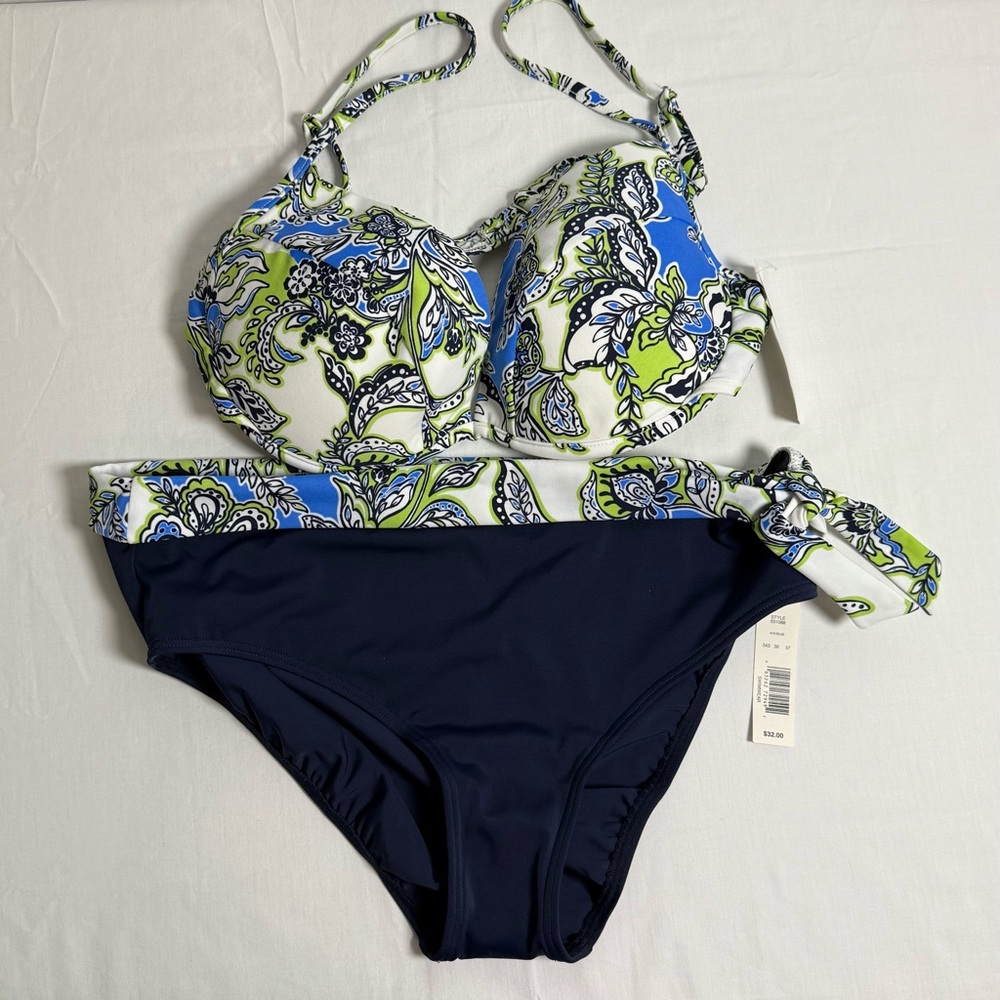 Croft & Barrow women’s Blue and Green 2pc Bikini Set with Floral Print Sz 14 NWT - Picture 7 of 7